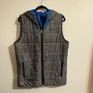 Oakley puffer vest men's Medium quilted‎  gray blue trim lining and hood pockets